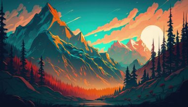 Dağ içinde belgili tanımlık geçmiş bir gün batımı ile.