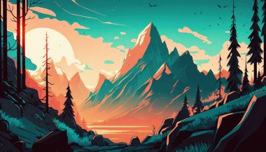 Bir insan, arkasında günbatımı olan bir dağın önünde durur..