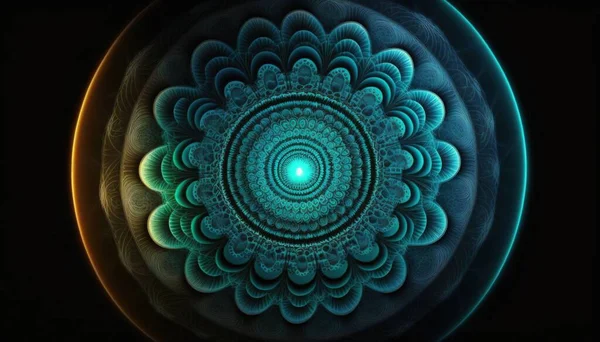 Teal Mandala Energi Lotus Blomma Livet Orientalisk Yoga Chakra Abstrakt — Stockfoto