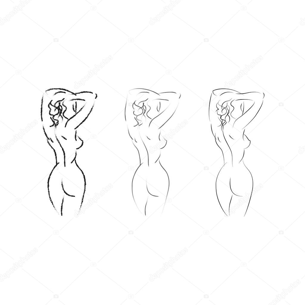 Back and hands on her head