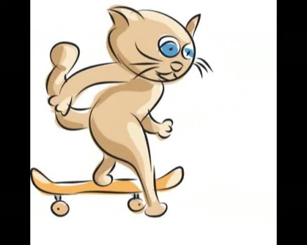Sød Skater Kat Animation – Stock-video