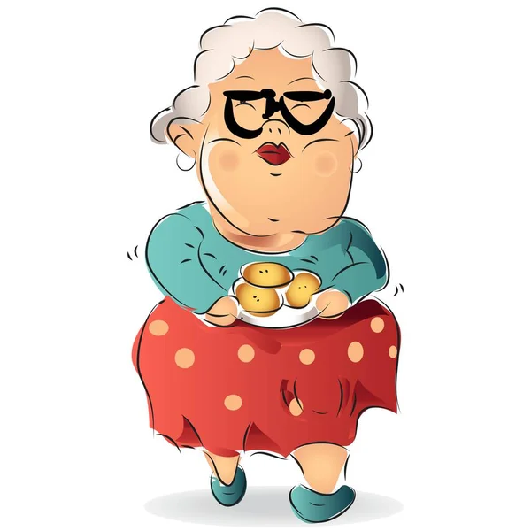 Grandma Serving Cookies Vector Illustration — Stock Vector