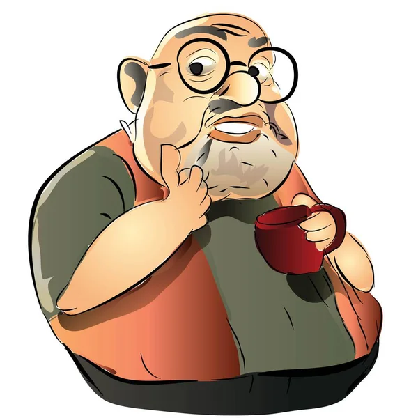 Opa Trinkt Kaffee Vektor Illustration — Stockvektor