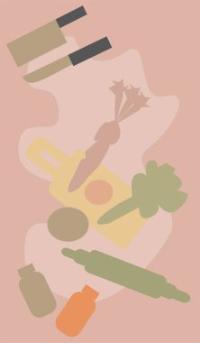 Minimalist Mutfak ve Yemek Teması Arkaplan Vektörü