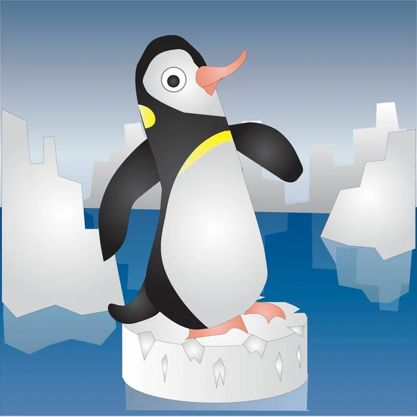 Caractère Dessin Animé Pingouin Debout Sur Glace Rock Illustration Vectorielle — Image vectorielle