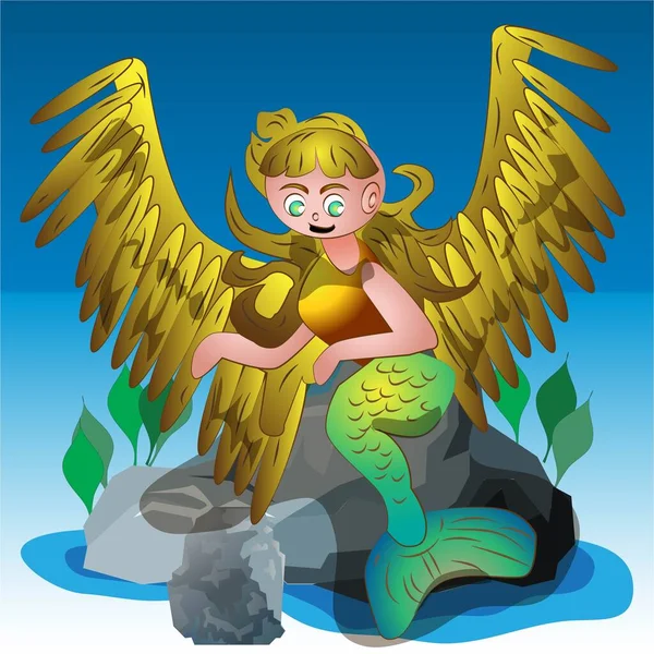 Illustrazione Del Vettore Del Personaggio Del Fumetto Della Sirena Alata — Vettoriale Stock