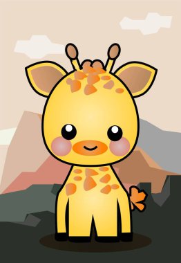 Şirin Küçük Zürafa Çizgi Film Karakteri Vektörü