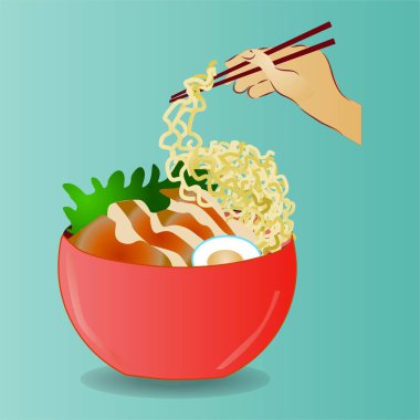 Teriyaki Tavuğu Erişte Asya Mutfağı Yemek İllüstrasyonu