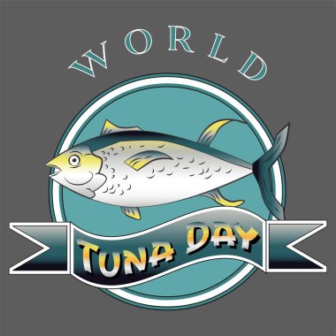 Dünya Ton Balığı Günü İşareti ve Rozet Vektörü
