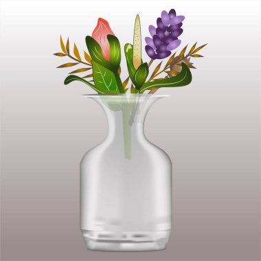 Vazo Vektörü İllüstrasyonunda Çiçekler
