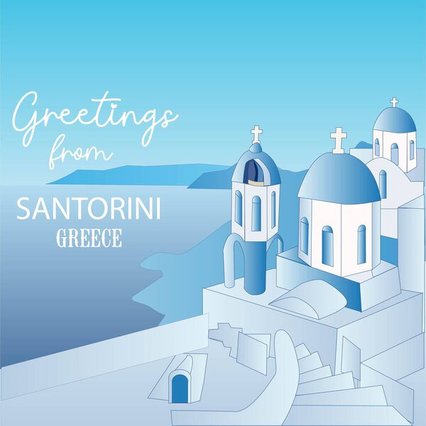 Santorini Greece Sign and Vector Illustration
