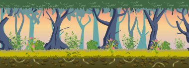 Orman Oyun Arkaplanı, oyun haritası, oyun dünyası ve vektör illüstrasyonu