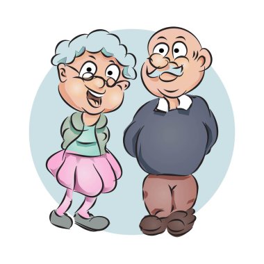 Büyükbaba ve Çizgi film Karakteri Vektörü İllüstrasyonu