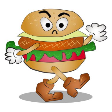 Klasik Yürüyen Burger Maskot Vektör İllüstrasyonu