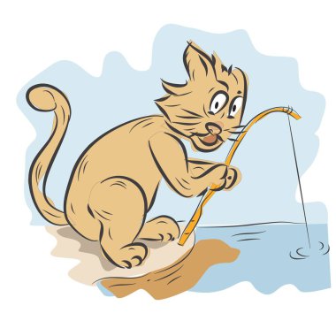 Bir Balıkçı Kedi Vektör İllüstrasyonu