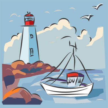 Lighthouse Drawing and Vector Illustration clipart