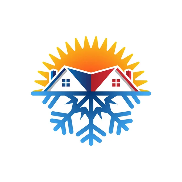 House Home Sun Snowflake Symbol Residential Heating Cooling Hvac Logo — стоковый вектор