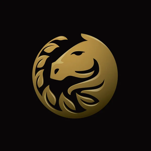 金の葉を持つ馬のロゴ — ストックベクタ