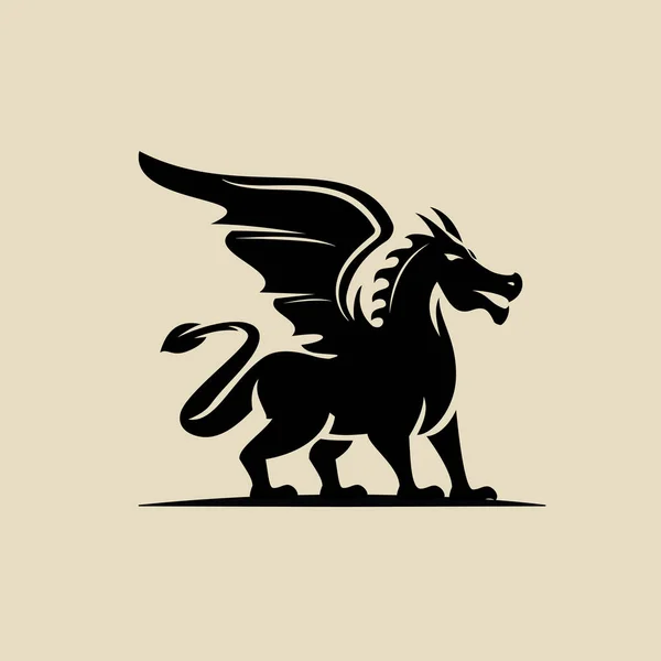 翼のロゴのアイコンベクトルイラスト付き黒龍 — ストックベクタ