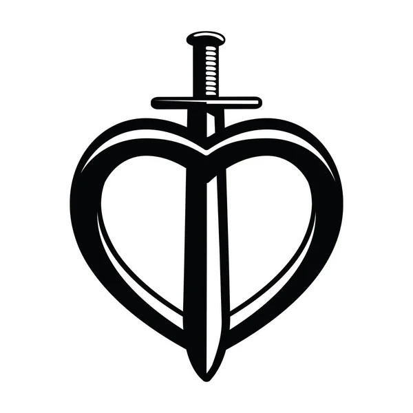 剑通过心脏图标 纹身图标元素的印刷 移动和网络应用的概念 剑穿过心形图标可用于在灰色背景下的网络和移动 — 图库矢量图片