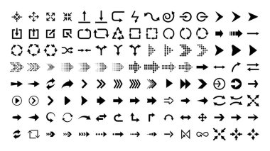 Web sitesi tasarımı için izole edilmiş siyah renk ok koleksiyonu