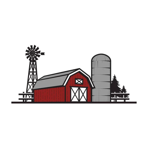 納屋のヴィンテージロゴデザイン 田舎手描きロゴ — ストックベクタ