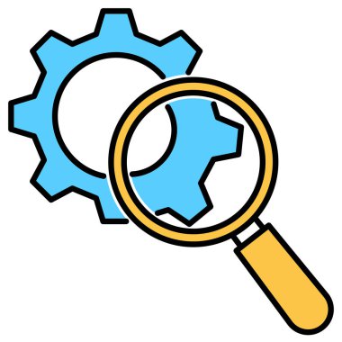 Veri analiz çizgisi simgesi. Büyüteç ve vites.