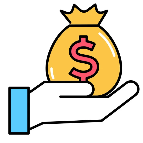 Een Hand Met Een Zak Geld Pictogram Logo Vector Illustratie — Stockvector