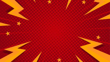 Çizgi roman patlaması kırmızı arka plan. Pop sanat tarzında vektör illüstrasyonu.