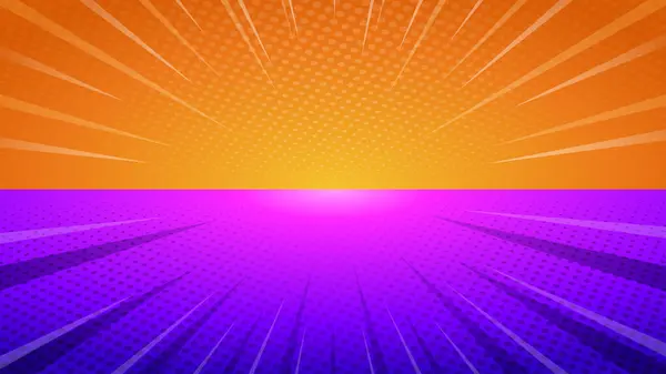 Comic Orange Lila Hintergrund Mit Halbton Effekt Und Strahlen Sunburst — Stockvektor