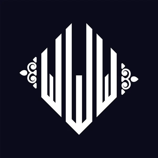 ロゴW ロンボスモノグラム 3文字アルファベットフォントロゴのロゴタイプ刺繍 — ストックベクタ