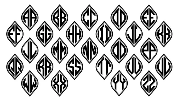 Curve Rhombus Extended Monogram Betű Alphabet Betűtípus Logo Logotype Hímzés — Stock Vector