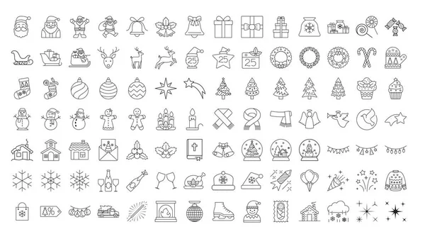 Noel ve Yeni Yıl tatil ikonu seti. Beyaz arka planda noel çizgisi simgesi ya da logo seti. Düz stil koleksiyonu. Vektör illüstrasyonu