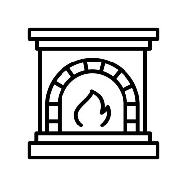 Şömine ısıtıcısı odası ikonu. Mobilyalar ve ev resimleri.