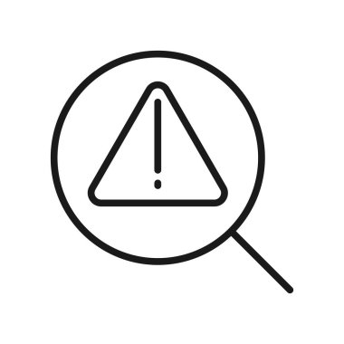 Büyüteç simgesi ile uyarı işareti. Arama dikkat uyarı simgesi.