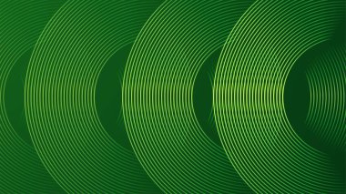 Yeşil çizgileri olan geometrik soyut bir arka plan çizer. Yuvarlak çizgiler. Dalgalı modern minimalist eğimli doku. Pankart, broşür, kart, kapak, ilan, poster, web sitesi.