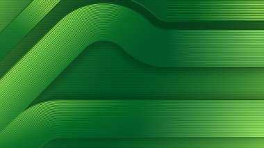 Dalgalı çizgili geometrik yeşil arka plan. Parlak çizgiler minimalist eğim dokusu. Eğimli dalga çizgili desen. Pankart, broşür, kart, kapak, ilan, poster, web sitesi.