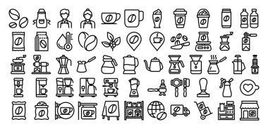 Bardaklar, fasulyeler, espresso makineleri, fincanlar ve daha fazlası, dükkan, kafe, menü ve içecek ile ilgili uygulamalar ve baskı tasarımları için mükemmel bir tasarım..