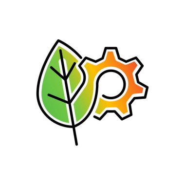 Çevre dostu sanayi logosu. Yaprak ve dişli simgesi.