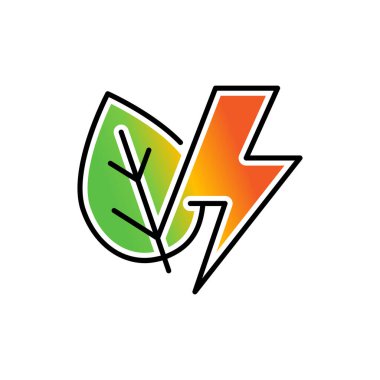 Yaprak ve yıldırım gücü ikonu. Çevre dostu enerji logosu.