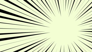 Komik arkaplan etkisi için radyan hız çizgileri. Manga illüstrasyon hareketi ve eylem çerçeve elementleri.