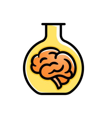 Laboratuvar şişesi ikonundaki beyin. Deneysel Düşünme Logosu Sembolü.