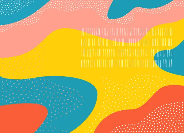 Özgün el çizimi çizgi film tarzıyla soyut geometrik karalama arkaplanı. Renk şekilleri deseni.