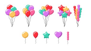 Balon simgesi seti. Değişik renklerde renkli balonlar, karnavalları, tatilleri, doğum günlerini kutlamak için mükemmel, ve eğlenceli çizgi film tarzı partiler..