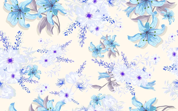 Fondo Patrón Floral Manzanilla Lilium Sin Costura Completa Para Impresión — Vector de stock