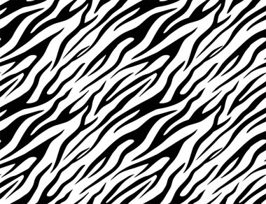 Kusursuz Zebra Kaplan desenli Tekstil dokusu. Vektör Arkaplanı. Kadınlar için Siyah ve Beyaz Hayvan Derisi Kumaş Parmak İzi.