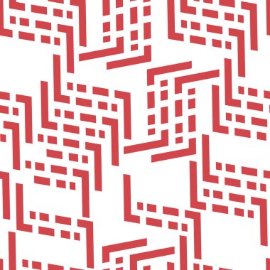 Çapraz çizgilerin ve noktaların tam kusursuz deseni. Kırmızı beyaz modern çizgili arka plan. Tekstil kumaş izi. Vektör çizimi. Geometrik tasarım.