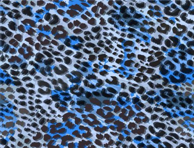 Kusursuz leopar çita desenli hayvan derisi desenli. Mavi tekstil kumaş izi. Moda için uygun. Vektör illüstrasyonu.