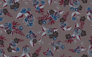 Kumaş izi için tam dikişsiz liyum gül desenli arkaplan. Burgundy çiçeği resim bırakır. Kadın giyimi ve tekstil için vektör tasarımı.