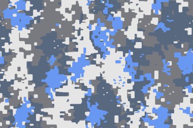 Full seamless blue gray digital camouflage texture pattern. Usable for Jacket Pants Shirt and Shorts. Army textile fabric print. Pixel geometric military camo. Vector illustration.